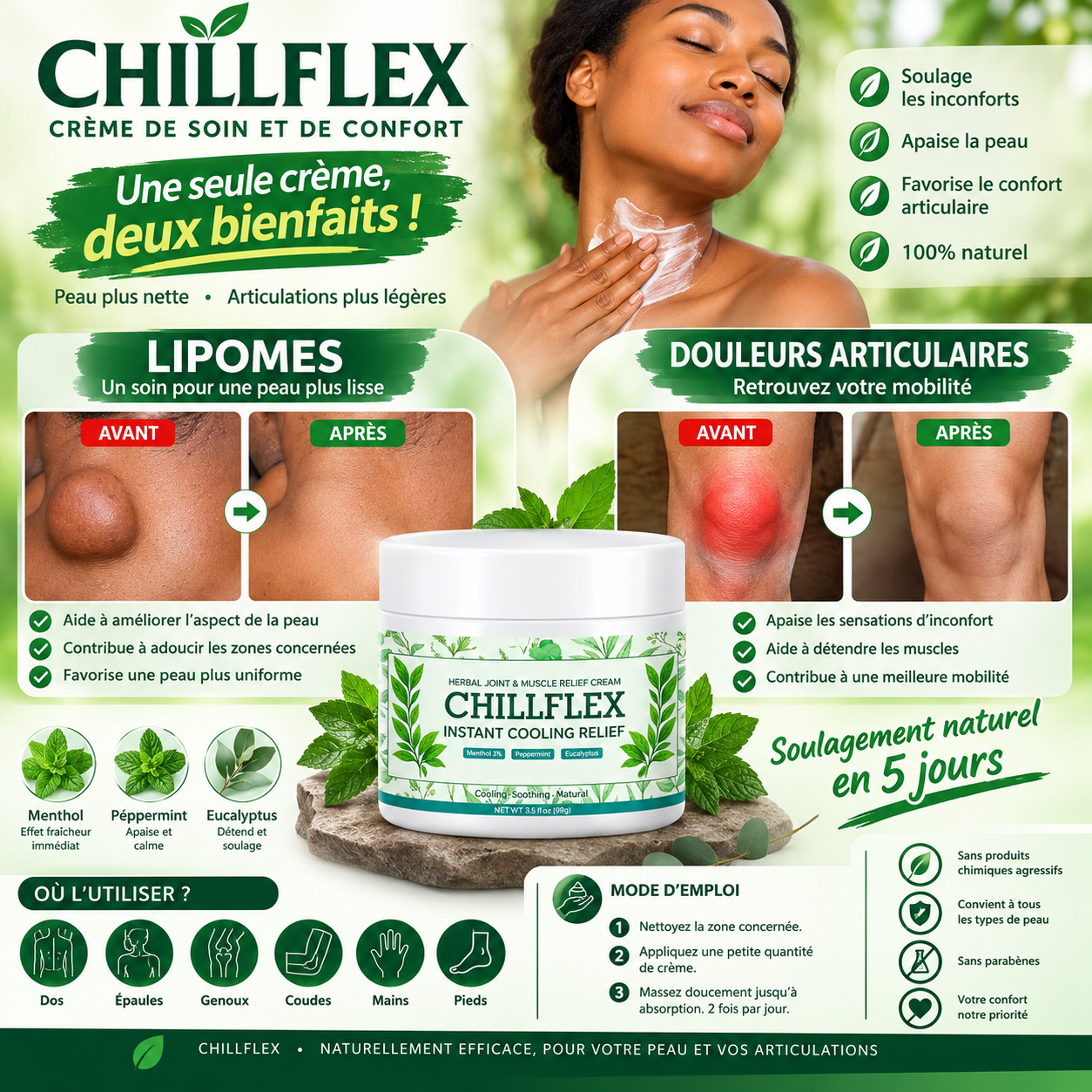 CHILLFLEX® – Le massage mentholé qui accompagne votre confort articulaire et des lipomes